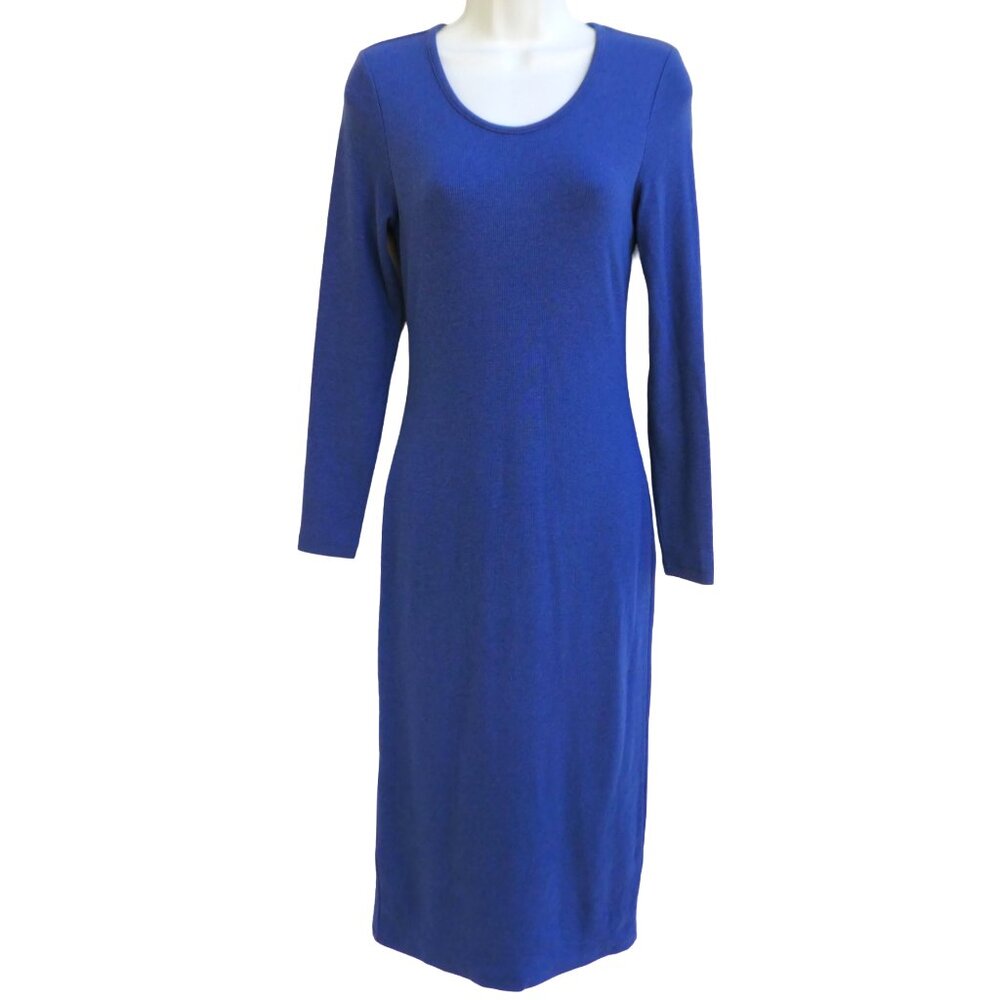 Marine Layer Blue Long Knit Dress Long Sleeve Micro Ribbed Scoop Spandex S